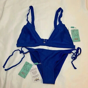 2/$30 Heat Bikini Top Size XL Bikini Bottom Size Medium Cobalt Blue Tie Halter